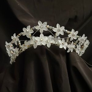 Pewter crystal and flower bead Bridal Headpiece